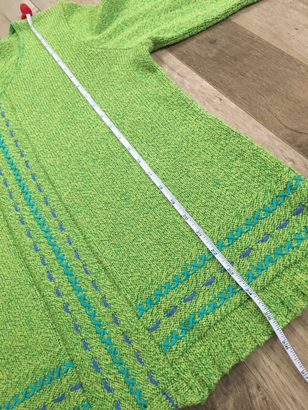 Vintage 90s Parkhurst Lime Green Knit Stitchwork Cotton Blend Sweater L - Picture 15 of 16